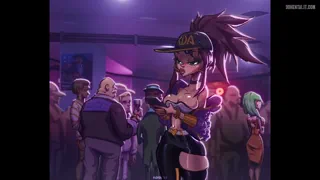 Akali Stomach Bulge Foursome in Elevator [Mofentea]