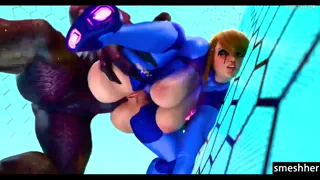 Monster releases a huge load in Samus Aran's butt hole (Smeshher) [Metroid]