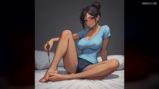 Painting her toe nails