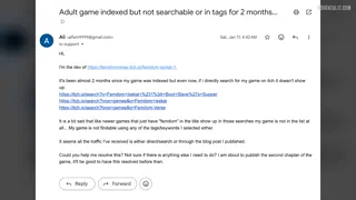 Itch.io's sad excuses for failing to show my first game in a NSFW series in search/tags