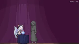 The orb shows me a promising future for you, brave traveler. In your fortune I can see an obedient pet ready to be tamed, someone that'll take care of your many needs as you travel with a leash in your hand. W- wait, does that look like m- me