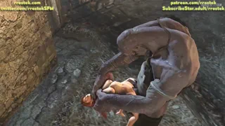 Kasumi used as a cock ring by a huge Cyclop monster (Rrostek) [Dead Or Alive 5]