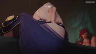 Isn't it kind of embarrassing to have your whole team watch me fuck you senseless after you lost...? At the very least, your girlfriend has the best view of your throat getting fucked~