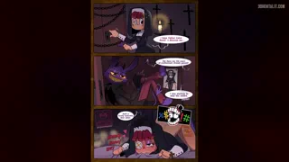 A demon wakes up in a strange room on top of a bed at a sight of a nun phat ass right infront of you before she notices you are awake and says “hey you finally awake are you alright?”