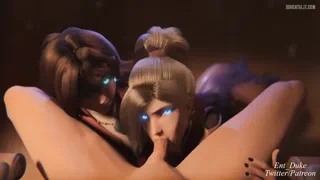 Witch Kiriko and Mercy's double blowjob (Ent_duke)