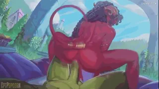 The warlock its showing to the barbarian how she thanks frontliner that protect her~