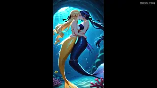 Lesbian mermaids Navia and Clorinde kissing passionately (Gachagirls) [Genshin Impact] [u/Patreon_GachaGirls]